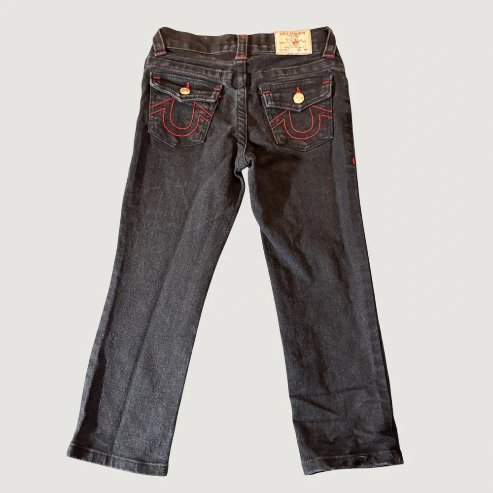 True Religion Kids Geno Relaxed Slim Jeans 4T Black Red Stitch School Kidcore